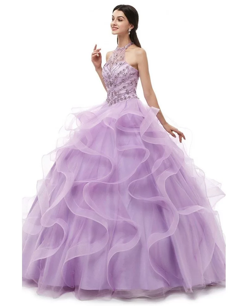 Special Ruffled Beading Ballroom Lilac Quinceanera Dress With Halter ...