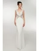 Fitted Mermaid White Formal Dress With Straps Open Back