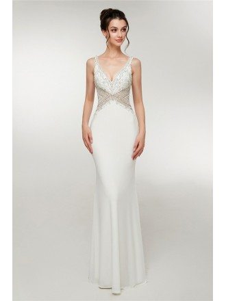 Fitted Mermaid White Formal Dress With Straps Open Back