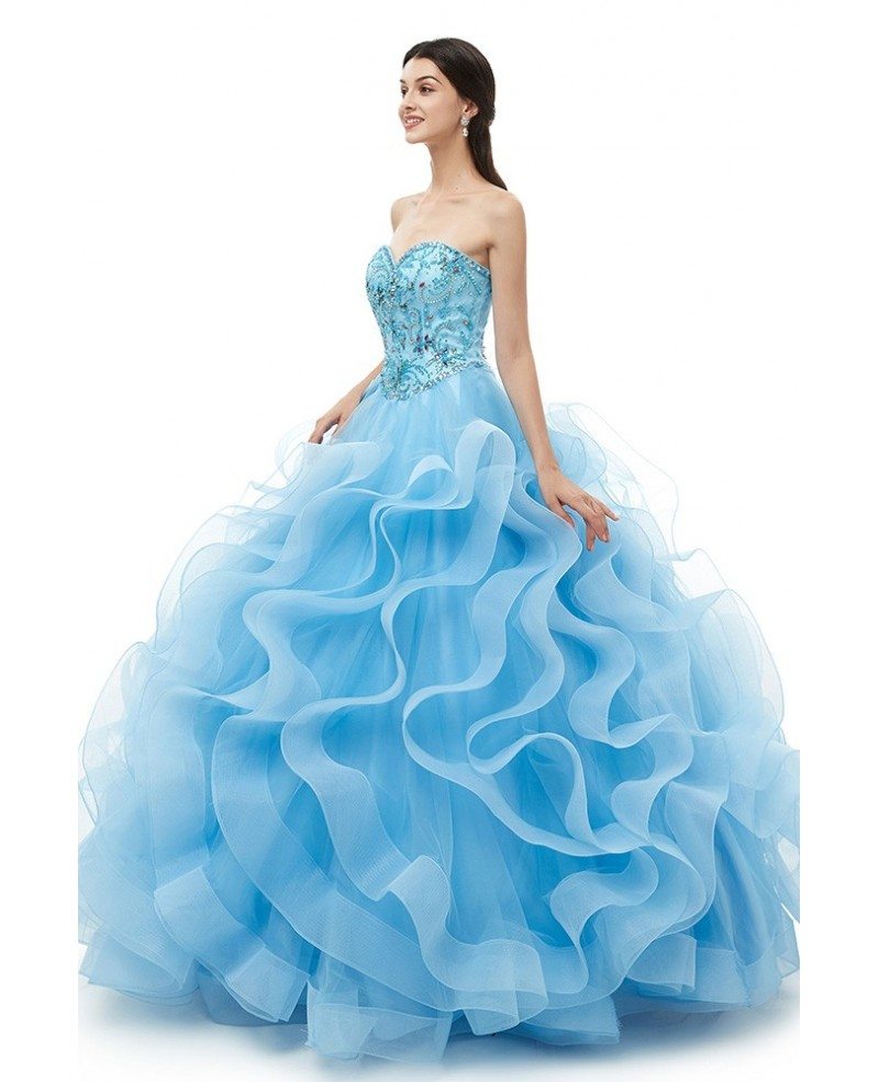 Strapless Sweetheart Ruffled Sky Blue Quinceanera Dress With Beading ...