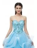 Strapless Sweetheart Ruffled Sky Blue Quinceanera Dress With Beading Top