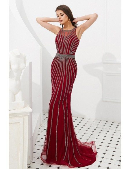 Unique Beading Stripe Long Fitted Prom Dress In Mermaid Style