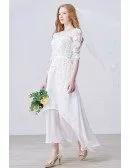 Modest A-Line Scoop Neck Ankle-Length Chiffon Wedding Dress With Appliques Lace