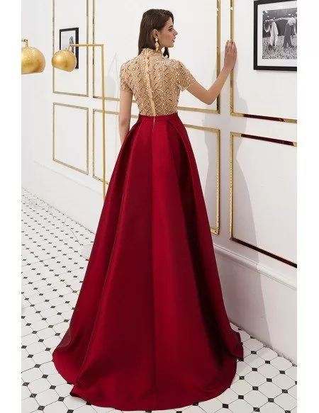 Modest Sleeves Beaded Red Party Dress With Champagne