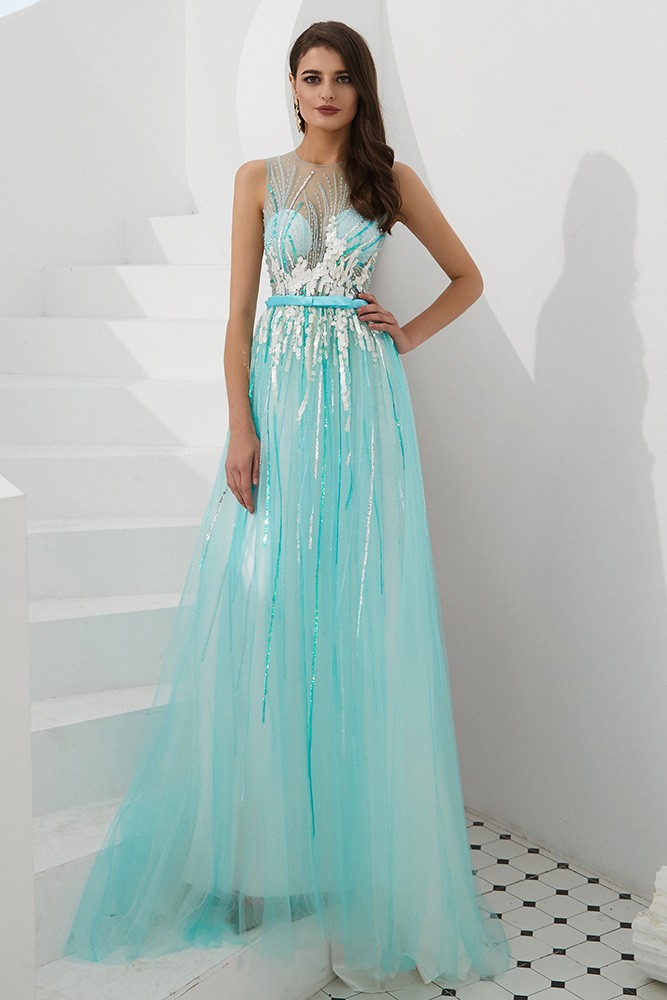 aqua blue evening gown