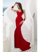 Beautiful Red Sheer Mermaid Formal Dress With Beading Fringing Sleeves