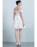 Stylish A-Line Off-the-Shoulder Short Tulle Wedding Dress With Appliques Lace