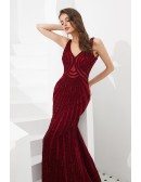 Glittering Beading Tulle Burgundy Prom Dress With Sweetheart Neck