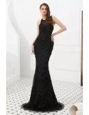 Pretty Mermaid Black Long Prom Dress With Beading Stripe