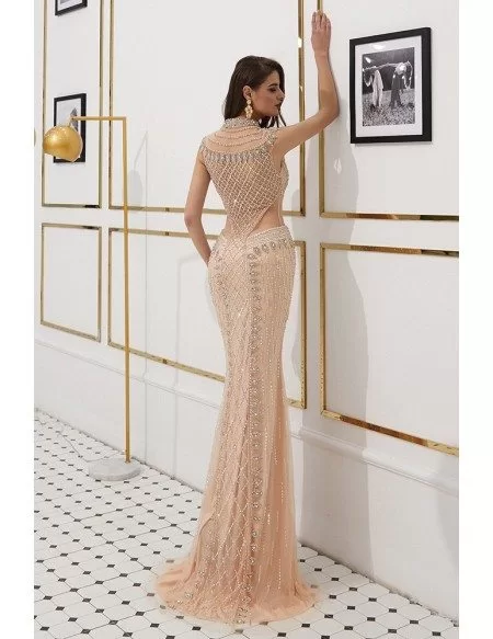 Gothic Sparkle Beading Formal Dress Long Mermaid With Sheer Back