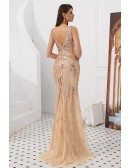 Sparkly Gold Sequined V Neck Party Dress For Petite Woman