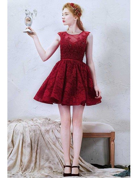 Chic A-Line Scoop Neck Short Lace Dress With Beading