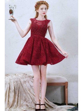 Chic A-Line Scoop Neck Short Lace Dress With Beading