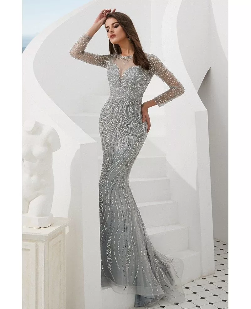 long sleeve silver dress