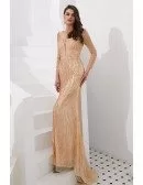 Extravagant Sparkly Beading Gold Mermaid Prom Dress With Long Sleeves