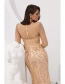 Extravagant Sparkly Beading Gold Mermaid Prom Dress With Long Sleeves