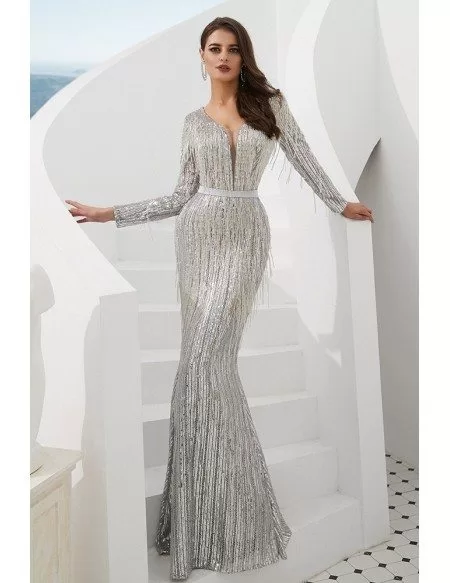 silver long sequin dress