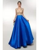 Beautiful Sleeveless Royal Blue Formal Gown With Sweep Train