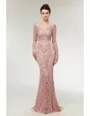 Unique Blush Pink Lace Mermaid Long Prom Dress With Beading