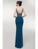 Open Back Slim Long Blue Sweetheart Evening Dress With Beading Top
