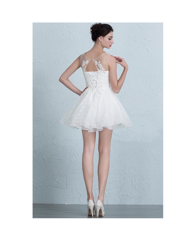Cute Lace Reception Short Wedding Dresses Tutu A-Line Scoop Neck Style ...