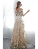 Beautiful Champagne Floral Lace Prom Dress In Colored