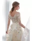 Beautiful Champagne Floral Lace Prom Dress In Colored