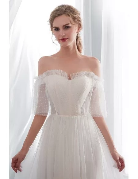 Off Shoulder Sleeves Dotted Tulle Party Dress With Sweetheart Neck