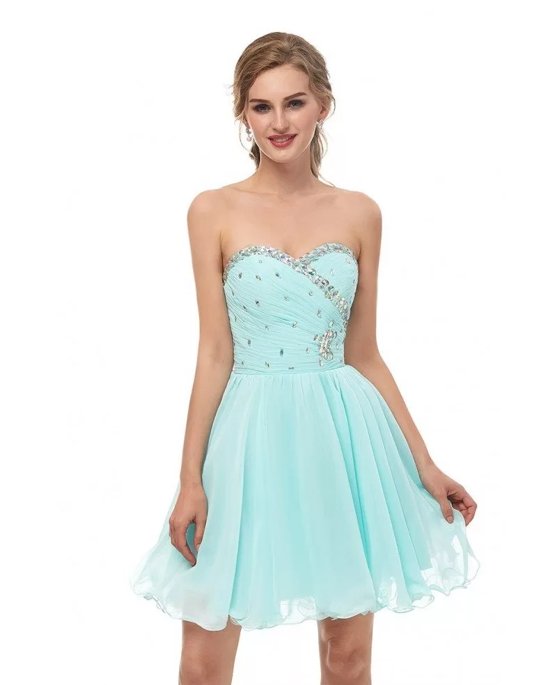 Simple Strapless Aqua Short Bridesmaid Dress With Beading #E018 ...