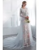 Different Colorful Flower Lace Long Party Dress With Sleeves