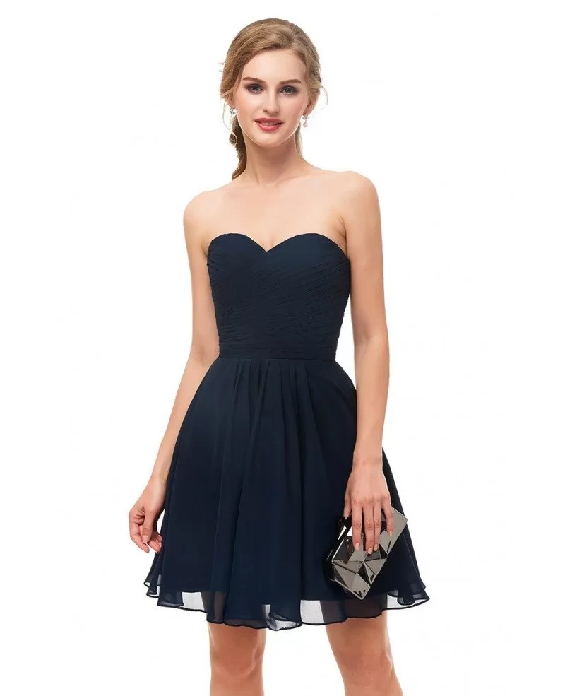 Strapless Simple Navy Blue Bridesmaid Dress In Short Length #E022 ...