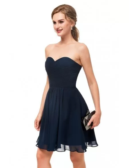 Strapless Simple Navy Blue Bridesmaid Dress In Short Length