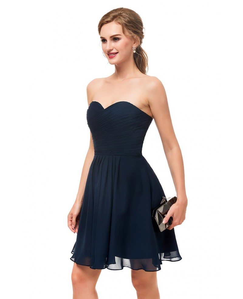 Strapless Simple Navy Blue Bridesmaid Dress In Short Length #E022 ...
