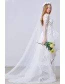 Stylish A-Line Scoop Neck Aymmetrical Tulle Wedding Dress With Appliques Lace