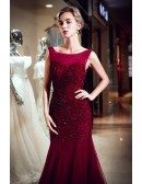 Mermaid Tight Scoop Sequined Burgundy Evening Dress With Different Back