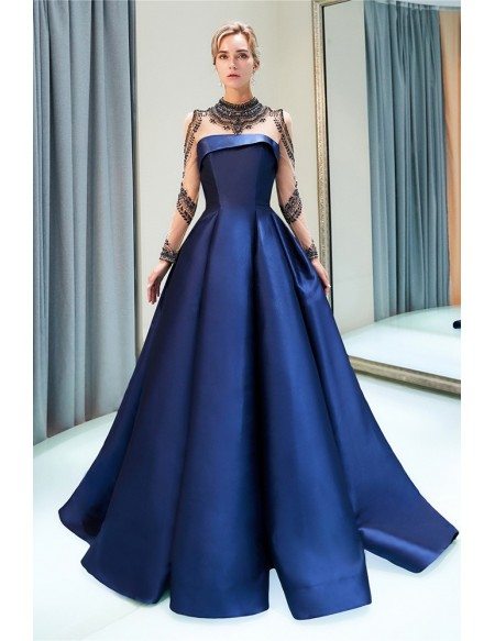 blue long sleeve gown