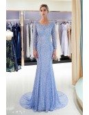 Incredible Sparkly All Beading Fitted Mermaid Formal Dress With Long Sleeves