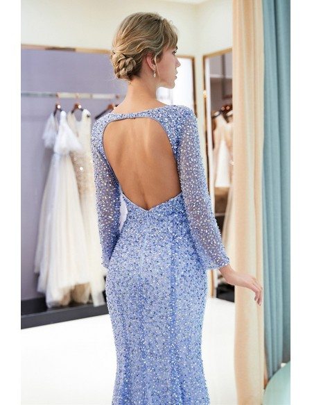 Incredible Sparkly All Beading Fitted Mermaid Formal Dress With Long Sleeves