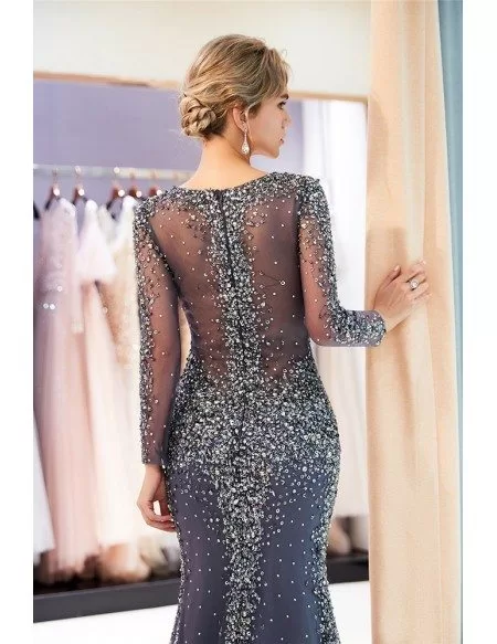 Luxury Sequin Sweetheart Tulle Formal Dress With Long Sleeves