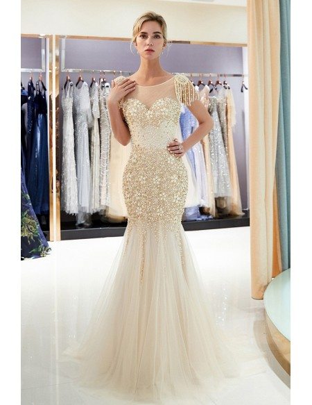 Sparkly Grey Long Tulle Fitted Prom Dress With Sequin Bodice #F006 ...
