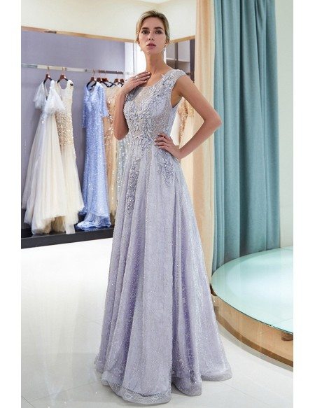 All Lace Beaded Lavender Long Prom Dress For Woman