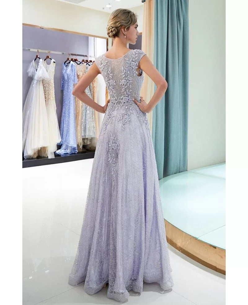 All Lace Beaded Lavender Long Prom Dress For Woman #F008 - GemGrace.com