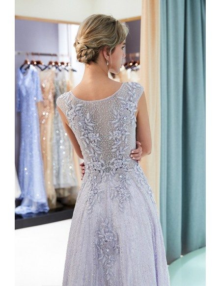 All Lace Beaded Lavender Long Prom Dress For Woman