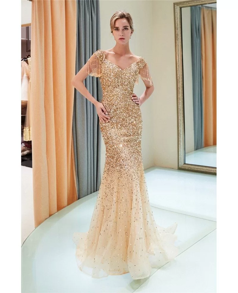 gold fitted gown