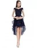 Navy Blue High Low Puffy Party Dress With Ruffles