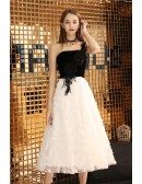 Elegant Black And White Party Dress Tea Length With One Shoulder