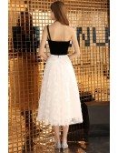 Elegant Black And White Party Dress Tea Length With One Shoulder