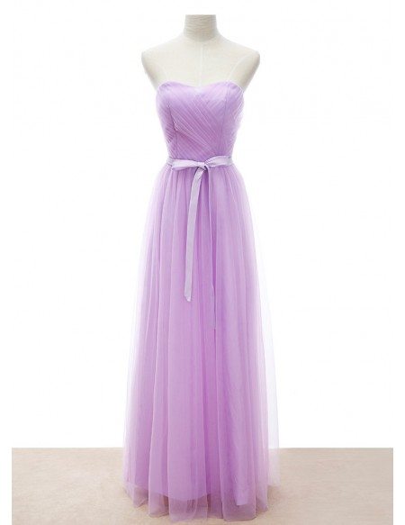 Simple A-Line Strapless Floor-Length Tulle Bridesmaid Dress With Ruffle ...