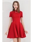 Retro Bow Knock Little Red Hoco Dress With Short Sleeves