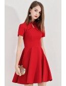 Retro Bow Knock Little Red Hoco Dress With Short Sleeves